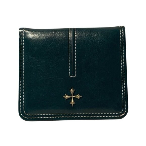 Baellerry Women Bifold Leather Mini Wallet ID Window Victorian Cross Green 8"x4" - Picture 1 of 14